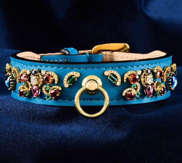 High Jewelry Dog Collar in Turquoise with 170 Hand-Set Gemstones and 14k Gold