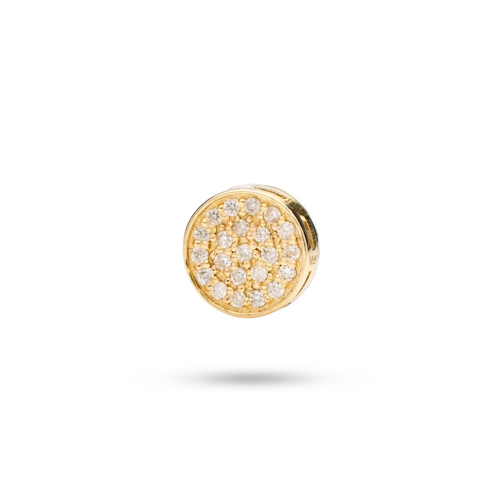Circle Dog Charm with diamonds, symbolizing eternal love and unity between dog and owner, crafted in 14k gold.