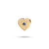 Heart-shaped dog charm in 14k gold with a blue sapphire and 11 diamonds, symbolizing eternal love and devotion.