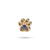14k gold paw print dog charm adorned with 11 black diamonds, symbolizing cherished moments with your pet.