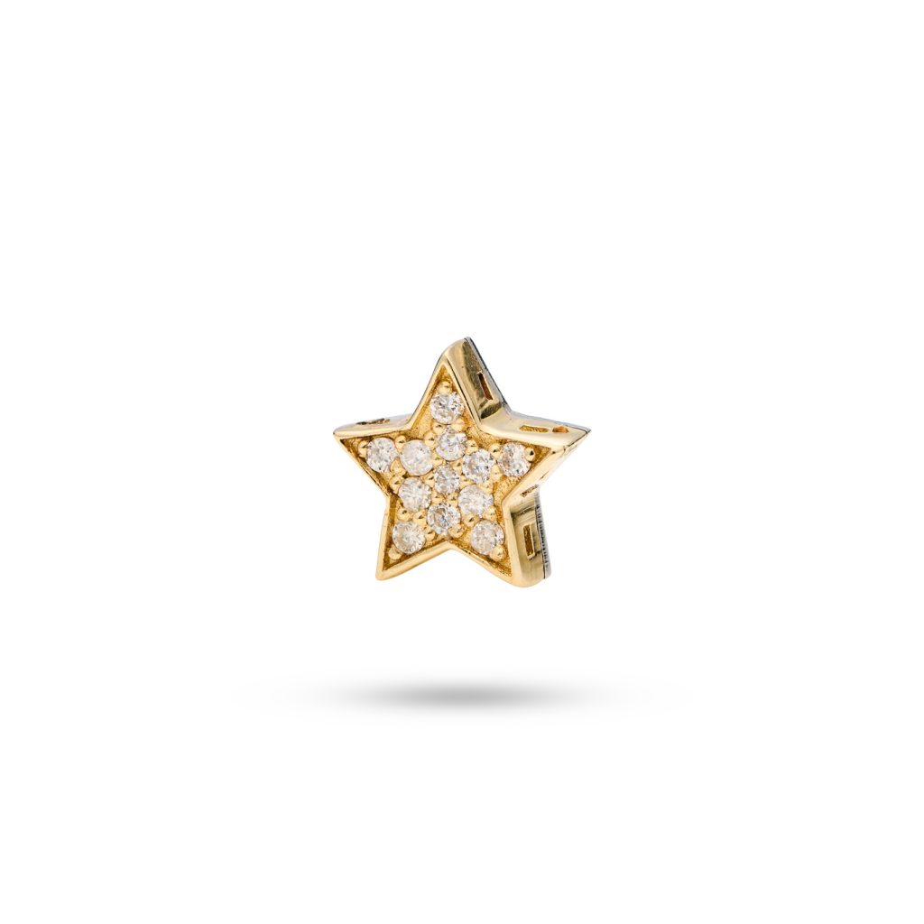 14k gold star-shaped charm with 12 diamonds, symbolizing the guiding and brilliant presence of your dog.