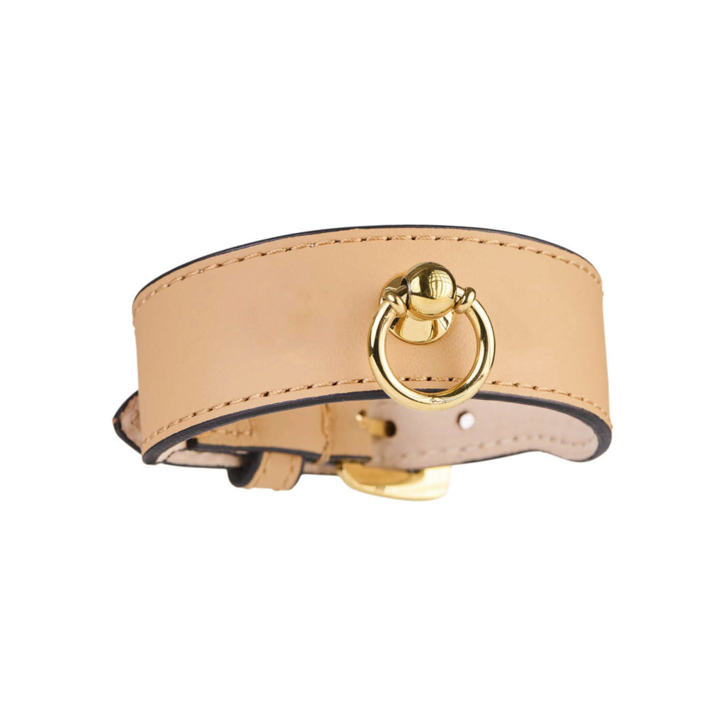 Image of MAYADORO Beige Bracelet, matching the dog collar of a small dog.