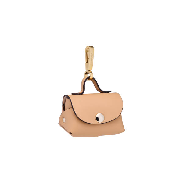 Image of the MAYADORO Mini-Bag in classic beige, seamlessly integrated onto a leash, crafted from premium Italian soft calf leather, made in Italy