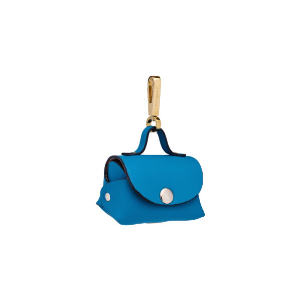 Image of the MAYADORO Mini-Bag in turquoise, seamlessly integrated onto a leash, crafted from premium Italian soft calf leather, made in Italy.