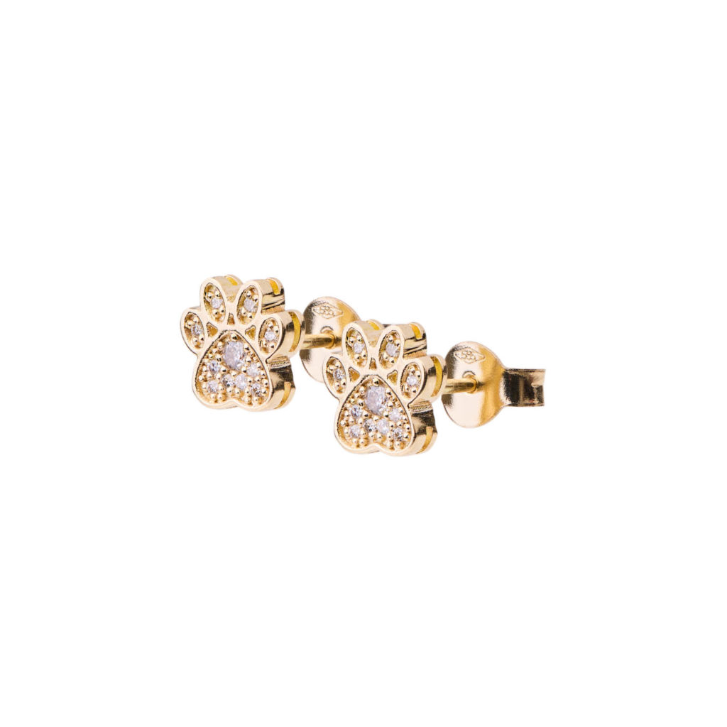 MAYADORO - diamond paw earrings for dog lovers, 14k gold, diamonds, handmade in Italy