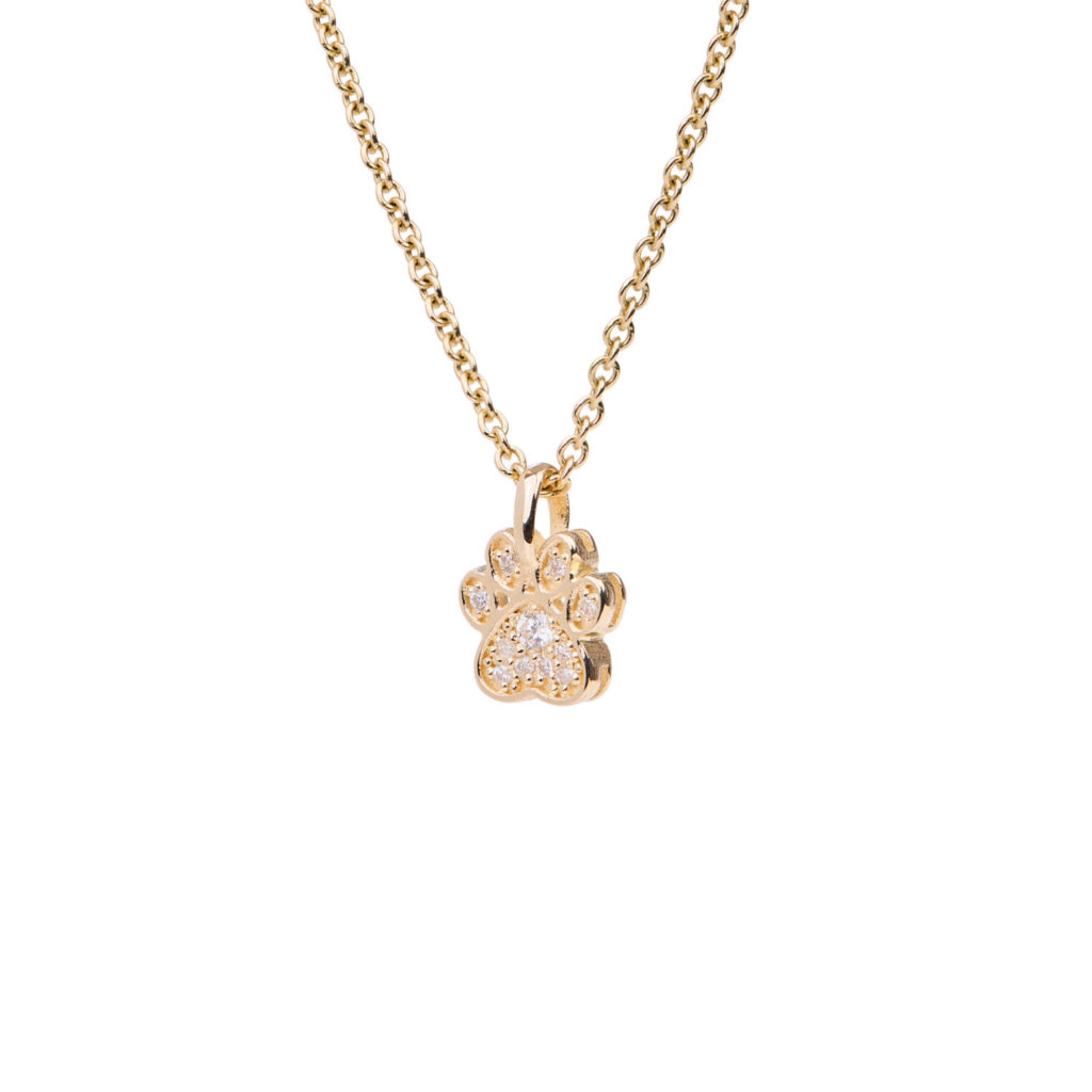 MAYADORO 14k Gold Paw Charm Necklace with Diamonds