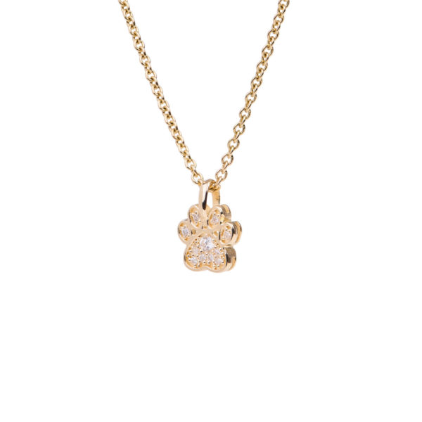 MAYADORO - diamond paw necklace for dog lovers, 14k gold, diamonds, handmade in Italy