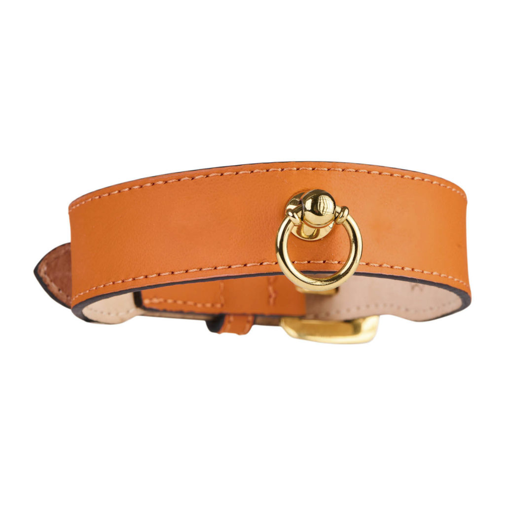Luxury Orange Dog Collar made of Italian nappa leather - handcrafted for small dogs