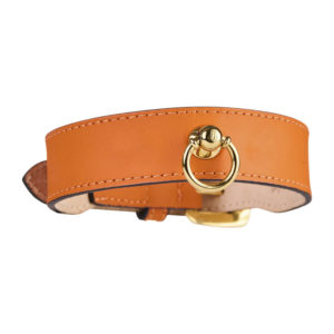 MAYADORO Signature Dog Collar Orange in Italian nappa leather with gold stainless steel ring