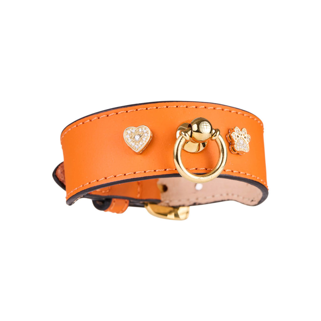 MAYADORO I LOVE MY DOG matching bracelet to dog collar- orange - 14k gold, diamonds