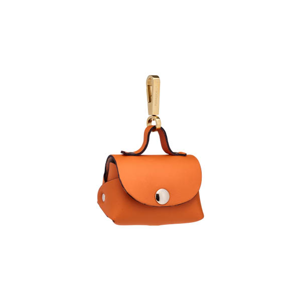 Image of the MAYADORO Mini-Bag in orange, seamlessly integrated onto a leash, crafted from premium Italian soft calf leather, made in Italy.