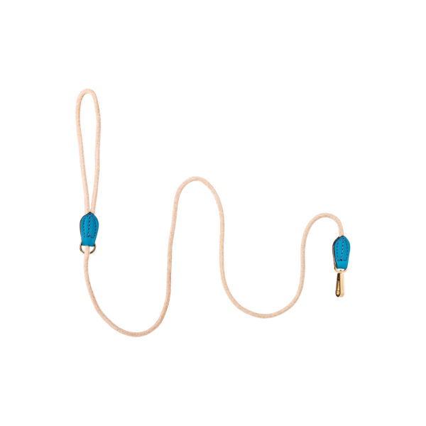 Velvet Dog Leash Turquoise – short leash with turquoise velvet rope and golden stainless steel hardware