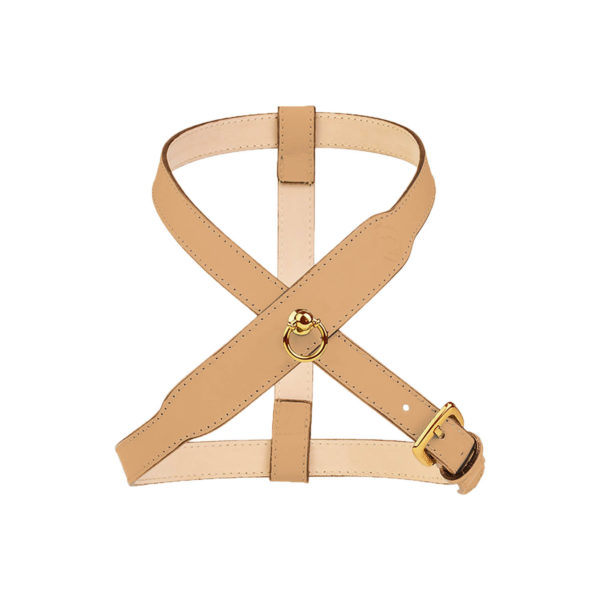 Image of MAYADORO harness for small dogs in elegant beige color, made with the finest Italian leather, crafted in Italy.