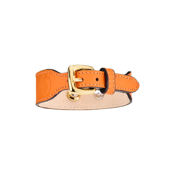 MAYADORO matching leather bracelet to dog collar in orange with fine jewellery charms in 14k gold, diamonds – reverse side