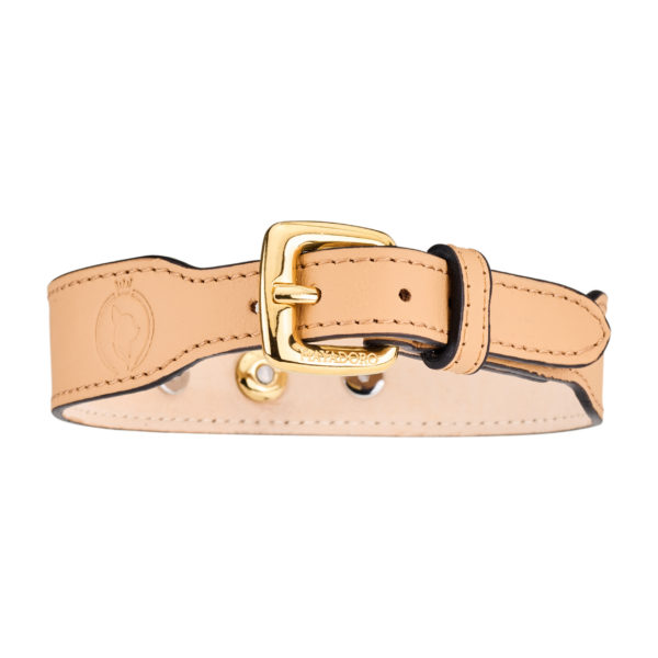 MAYADORO Fine Jewellery Leather Dog Collar Classic Beige, 14kt gold, diamonds – reverse side