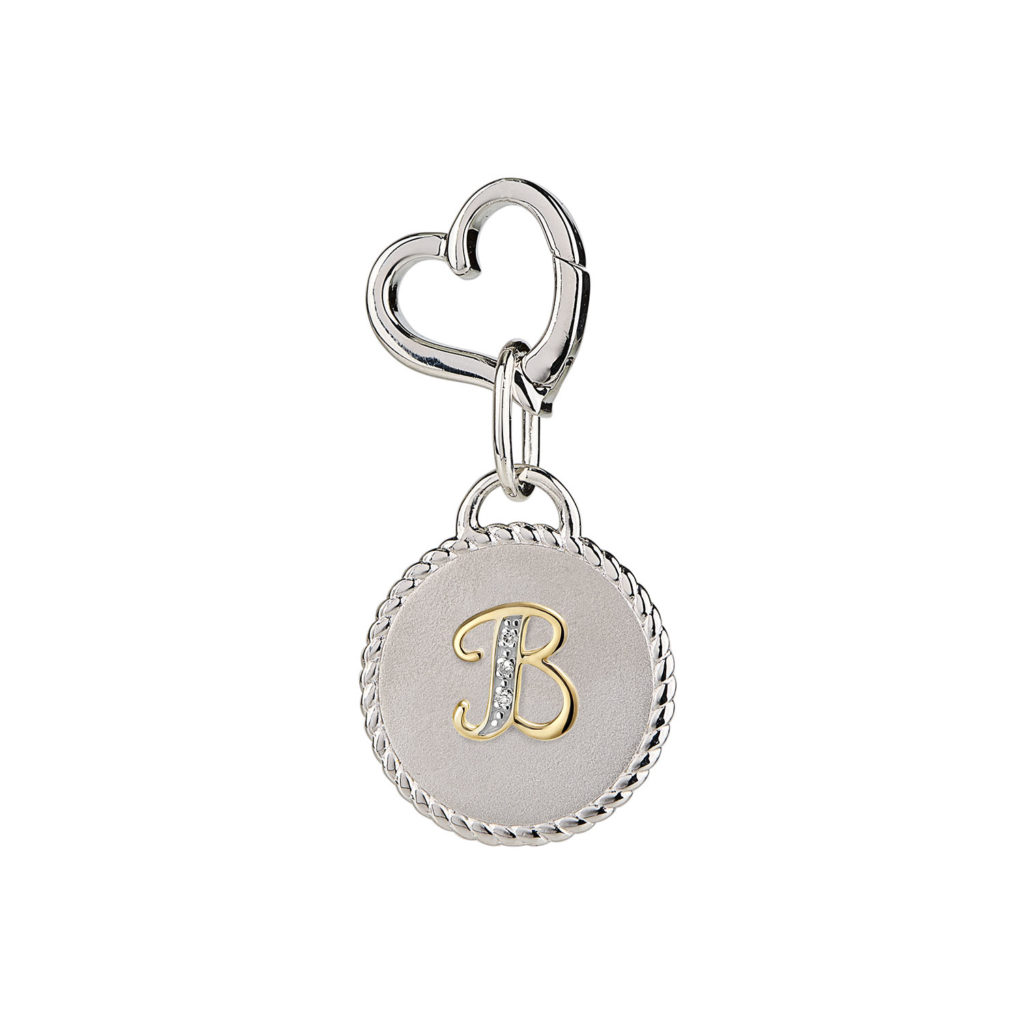 Image of MAYADORO 925 Sterling Silver Dog ID Tag B with Authentic Diamonds for very small dogs.
