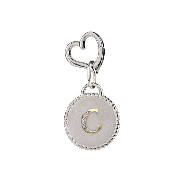 Image of MAYADORO 925 Sterling Silver Dog ID Tag C with Authentic Diamonds for very small dogs.