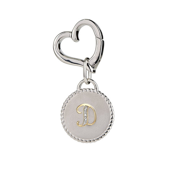 Image of MAYADORO 925 Sterling Silver Dog ID Tag with letter D with Authentic Diamonds