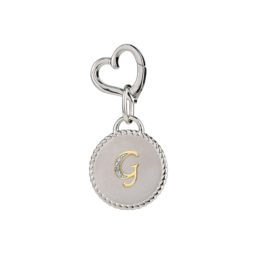 Image of MAYADORO 925 Sterling Silver Dog ID Tag with letter G with Authentic Diamonds for very small dogs.
