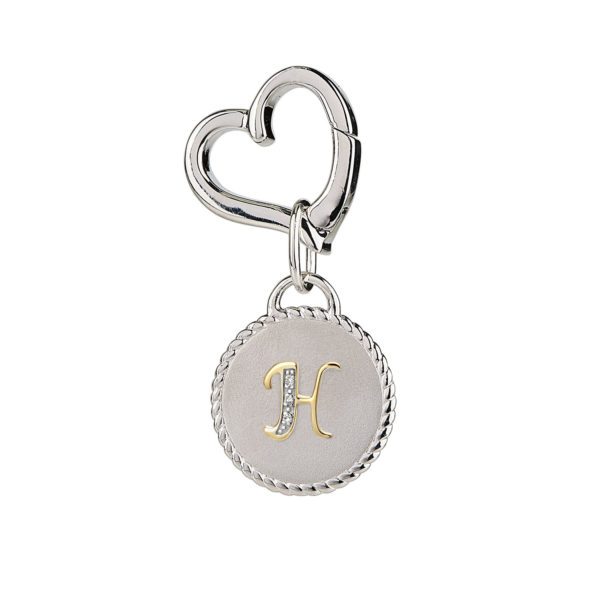 Image of MAYADORO 925 Sterling Silver Dog ID Tag with letter H with Authentic Diamonds.