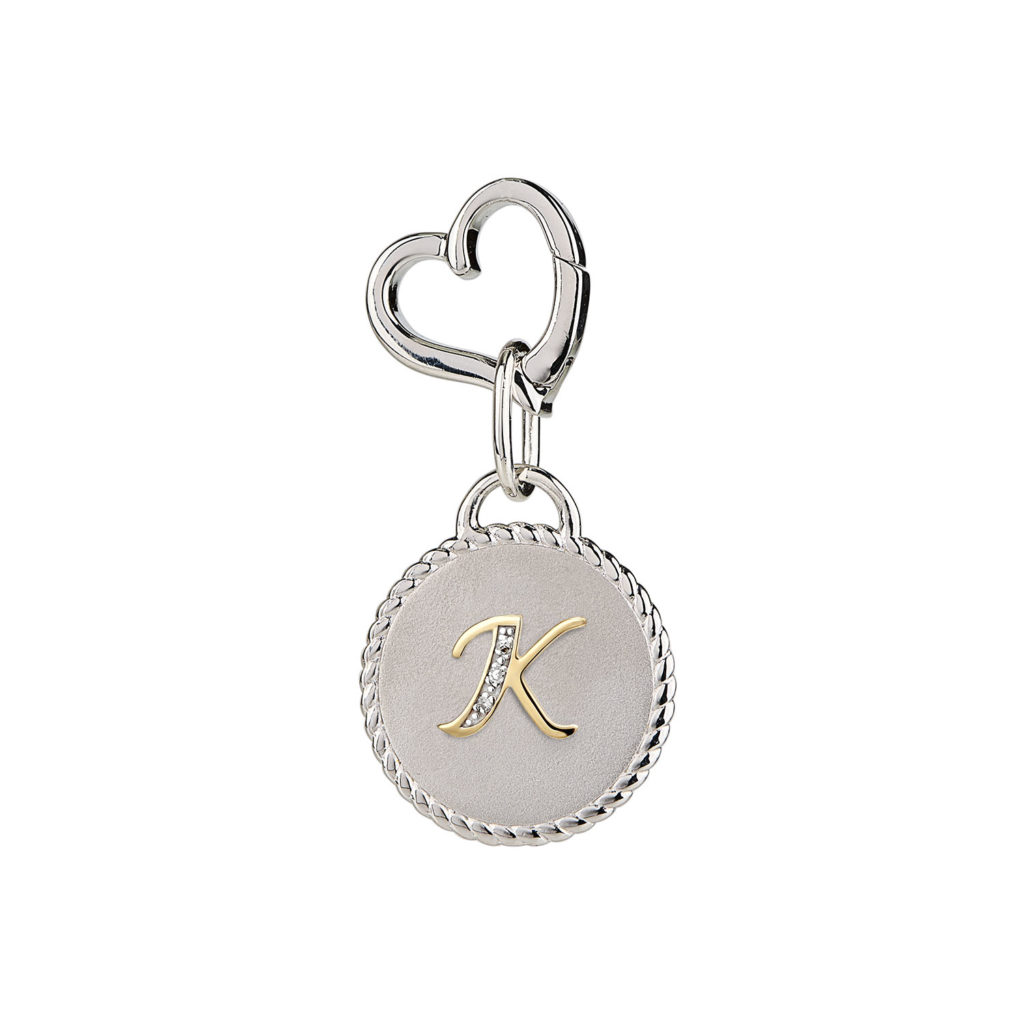 Image of MAYADORO 925 Sterling Silver Dog ID Tag with letter K with Authentic Diamonds for very small dogs.