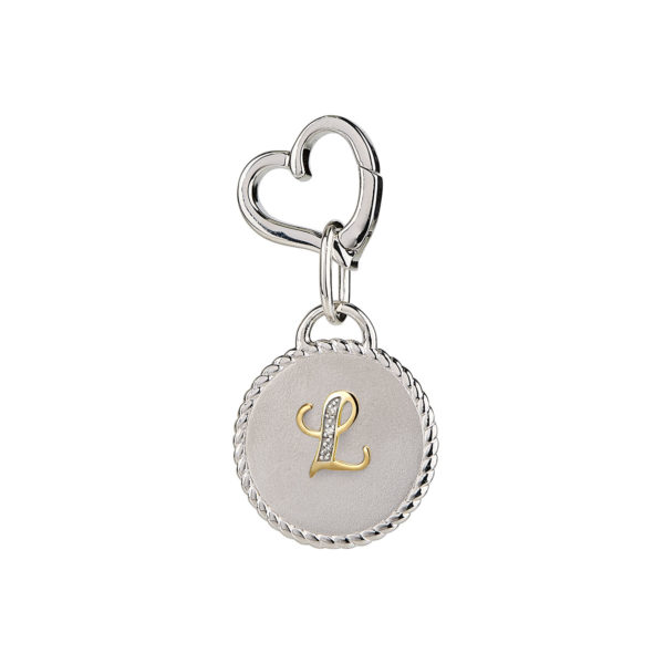 Image of MAYADORO 925 Sterling Silver Dog ID Tag with letter L with Authentic Diamonds for very small dogs.
