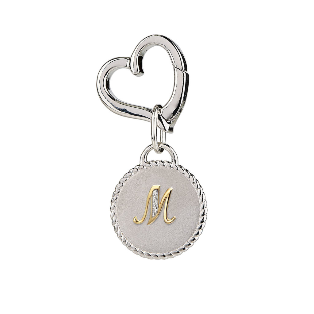 Image of MAYADORO 925 Sterling Silver Dog ID Tag with letter M with Authentic Diamonds.