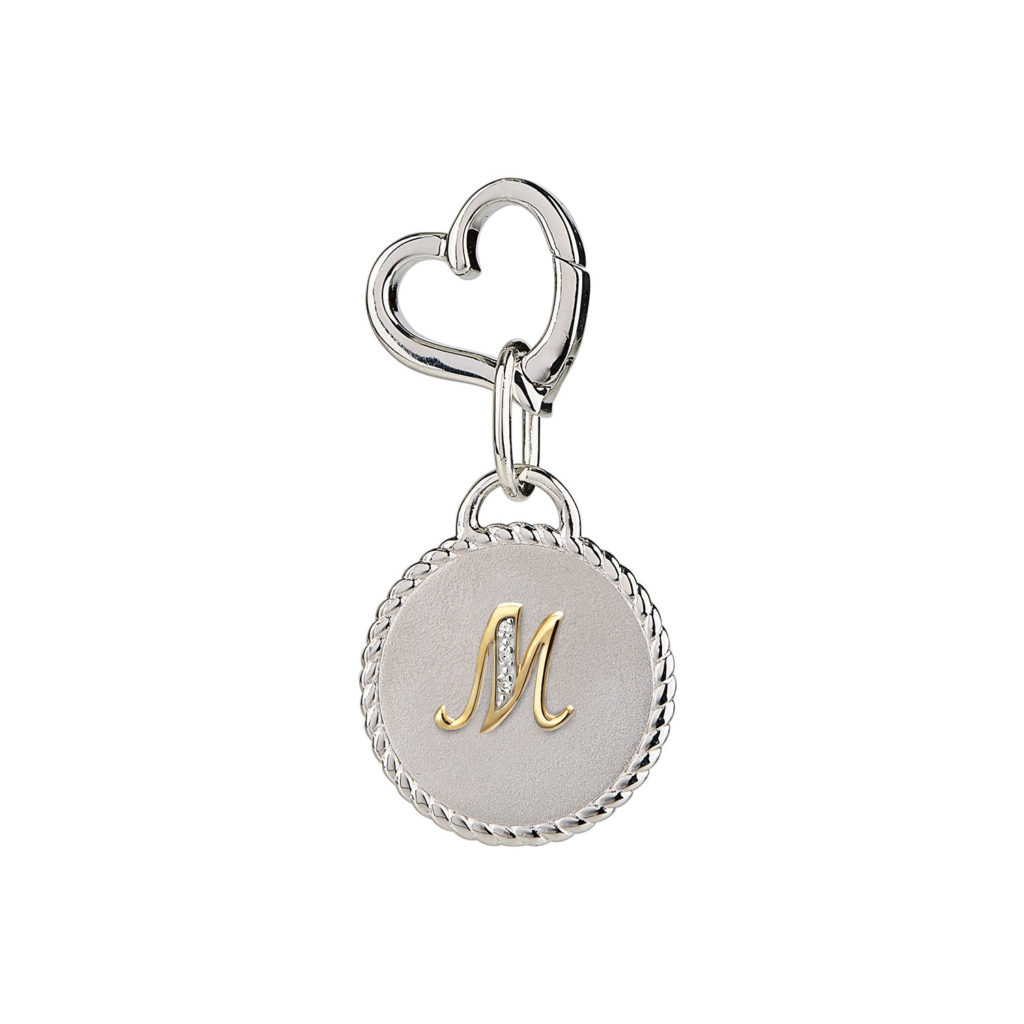 Image of MAYADORO 925 Sterling Silver Dog ID Tag with letter M with Authentic Diamonds for very small dogs.