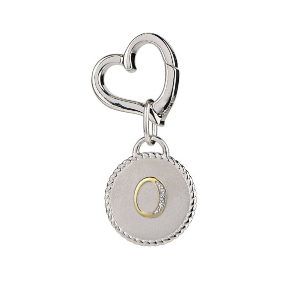 Image of MAYADORO 925 Sterling Silver Dog ID Tag with letter O with Authentic Diamonds.