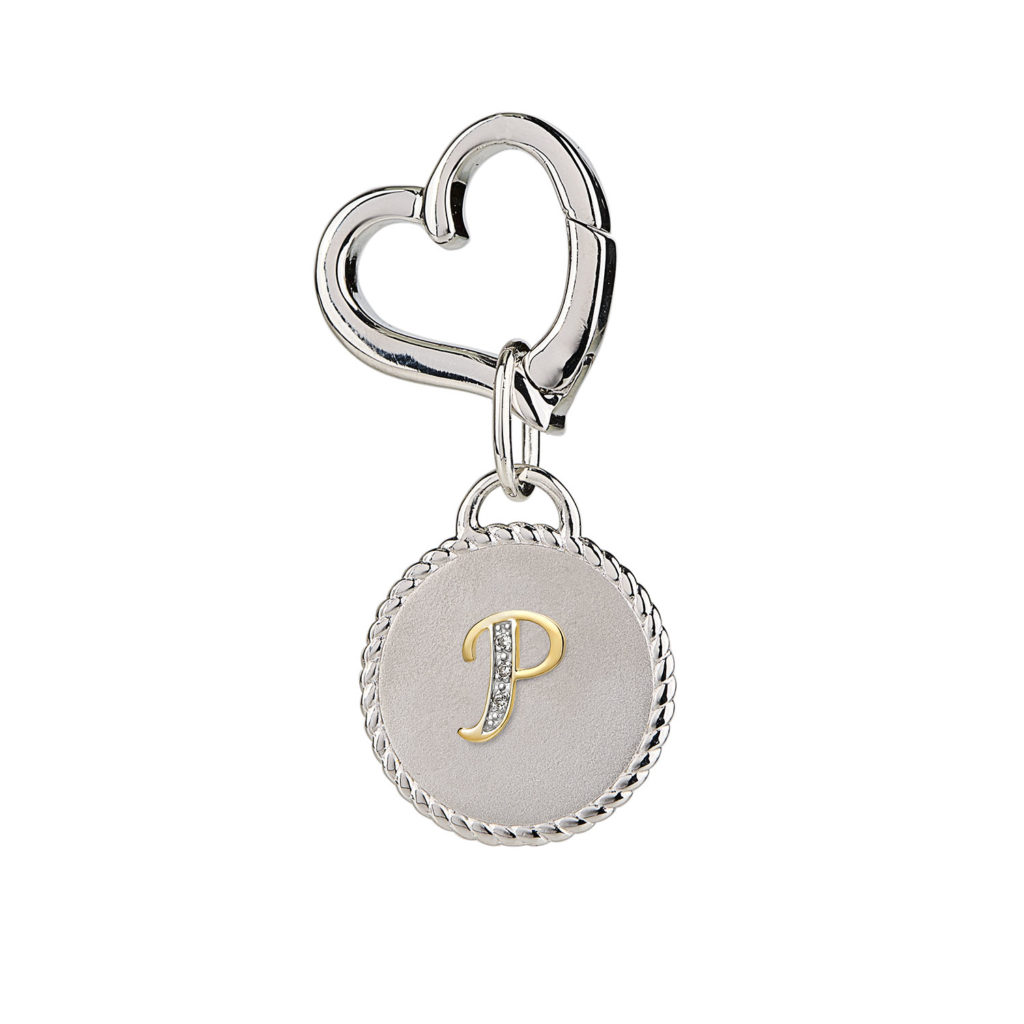 Image of MAYADORO 925 Sterling Silver Dog ID Tag with letter P with Authentic Diamonds.