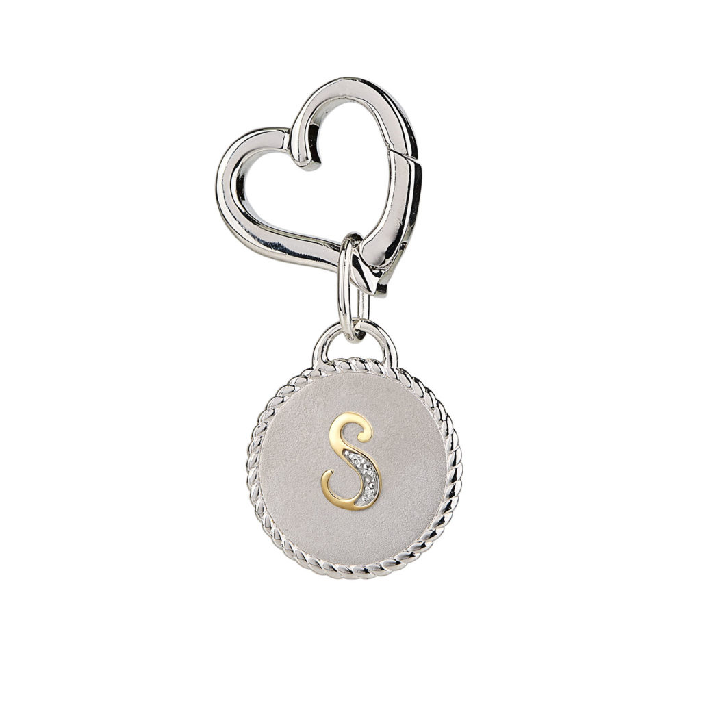 Image of MAYADORO 925 Sterling Silver Dog ID Tag with letter S with Authentic Diamonds.