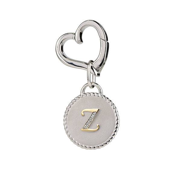 Image of MAYADORO 925 Sterling Silver Dog ID Tag with letter Z with Authentic Diamonds.