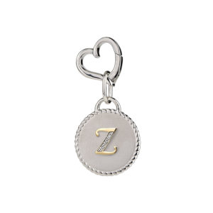 Image of MAYADORO 925 Sterling Silver Dog ID Tag with letter Z with Authentic Diamonds for very small dogs.