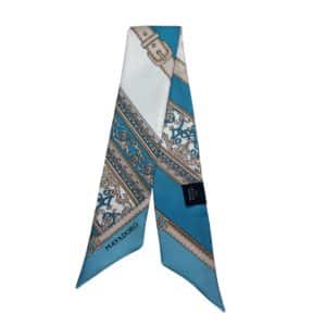 MAYADORO Silk Dog Twilly in turquoise with ornamental pattern and collar buckle detail