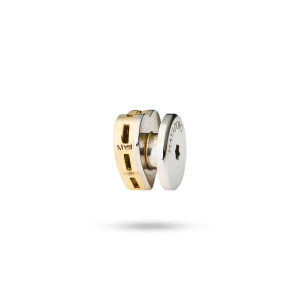 Side view of the MAYADORO 14K Gold Heart Charm available with diamonds or with diamonds and sapphires.