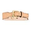 Back view of beige MAYADORO Dog Collar with nubuck interior and 14k gold diamond charms