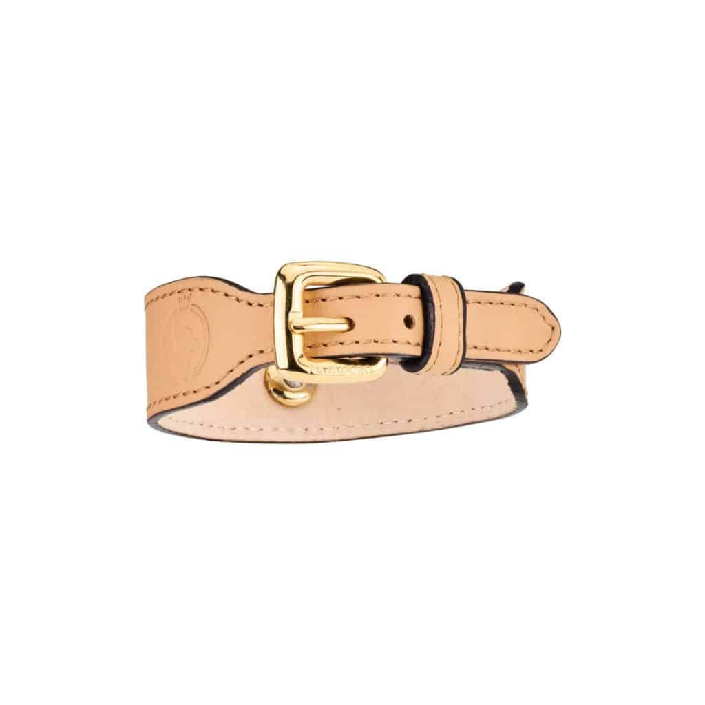Back view of MAYADORO Signature Bracelet Beige showing nubuck interior and stainless steel buckle