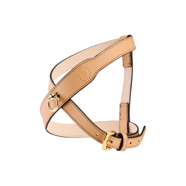 Side view of MAYADORO Signature Dog Harness in Classic Beige – Luxury Leather Harness for Small and Very Small Dogs