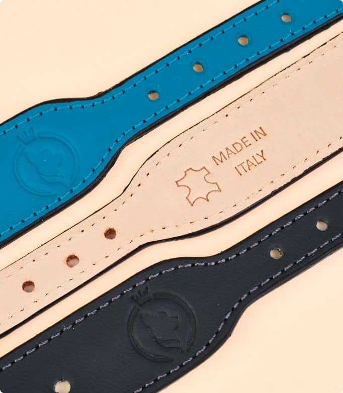 Italian leather dog collars by MAYADORO – embossed with our signature crest and crafted for lasting meaning