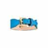 Back view of turquoise MAYADORO Bracelet with soft nubuck interior and 14k gold diamond charms
