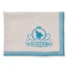 MAYADORO turquoise cashmere dog blanket, folded, with woven logo for small and tiny dogs