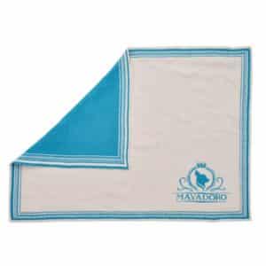 MAYADORO cashmere dog blanket turquoise, unfolded, with turned corner revealing both sides