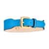 Turquoise MAYADORO Dog Collar back view with gold stainless steel buckle and embossed brand logo