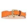 Back view of orange MAYADORO Dog Collar with nubuck interior and 14k gold diamond charms