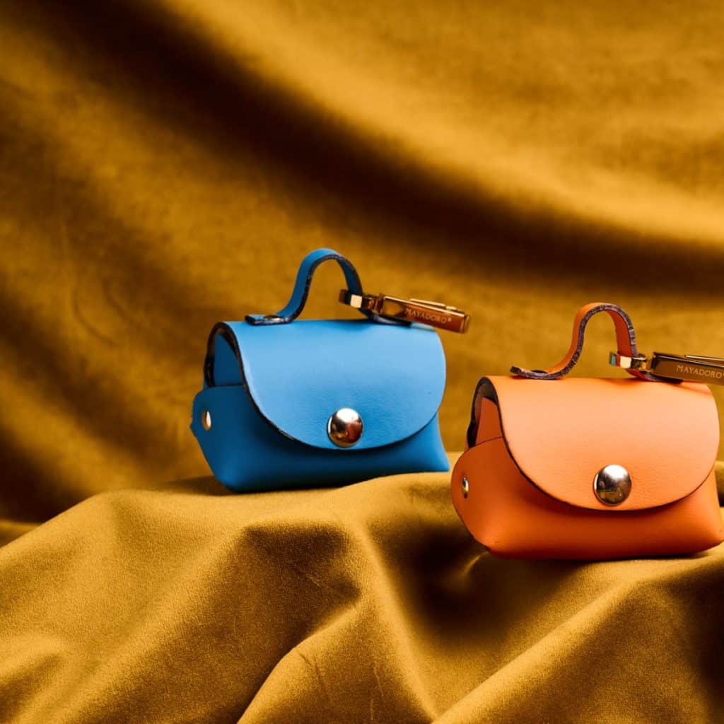 MiniBags in Turquoise and Orange - handcrafted Italian leather accessories for dogs by MAYADORO