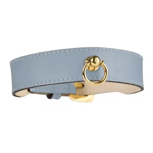 Sky-blue Signature Dog Collar in nappa and nubuck leather with golden stainless steel details