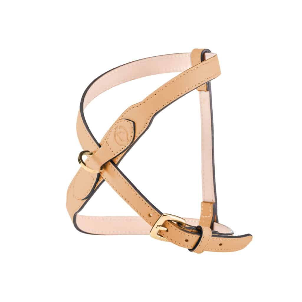 MAYADORO Contour Dog Harness Beige in Italian leather with soft nubuck interior and golden stainless steel details