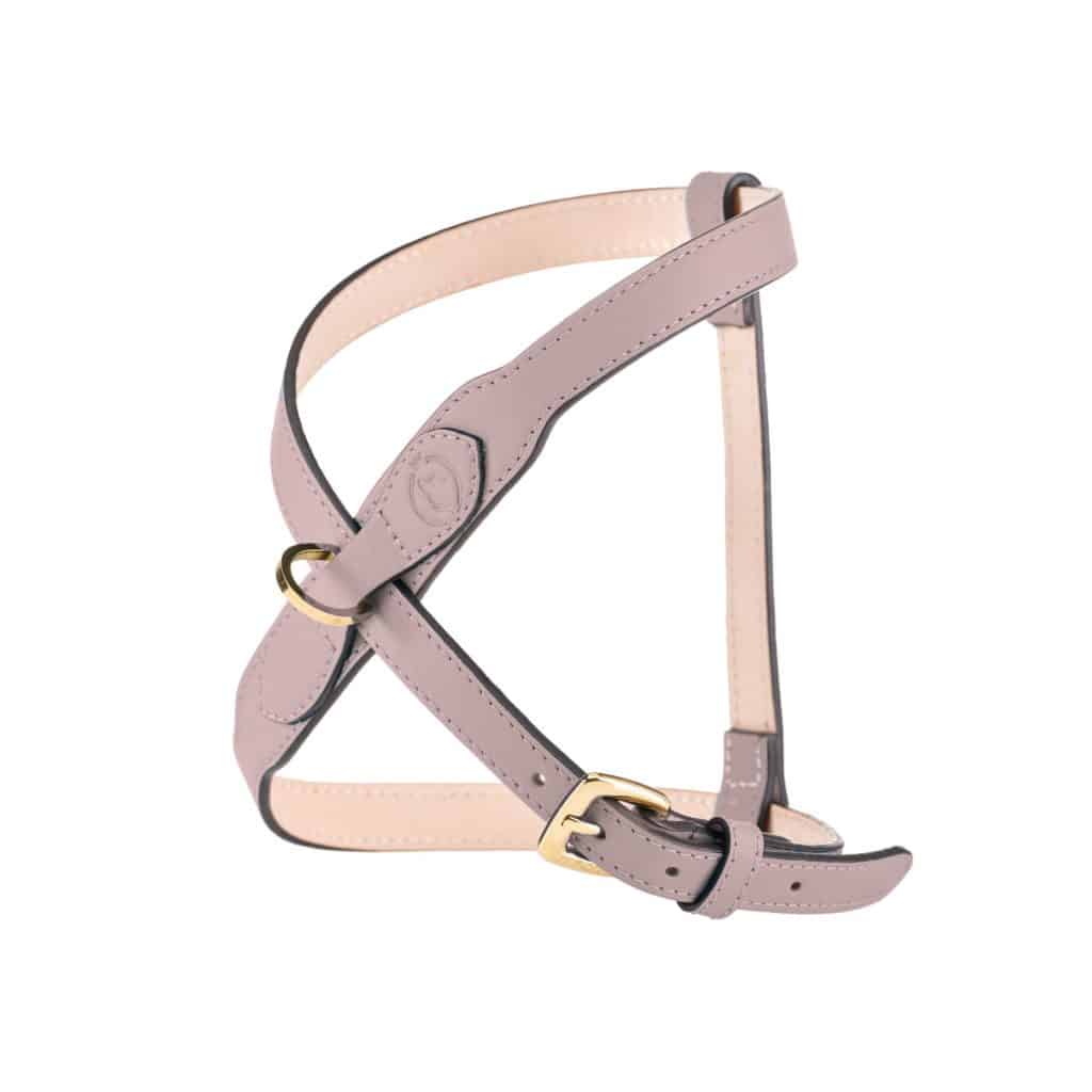 Side profile of MAYADORO Contour Harness Rose - handcrafted in Italy from smooth leather for small dogs