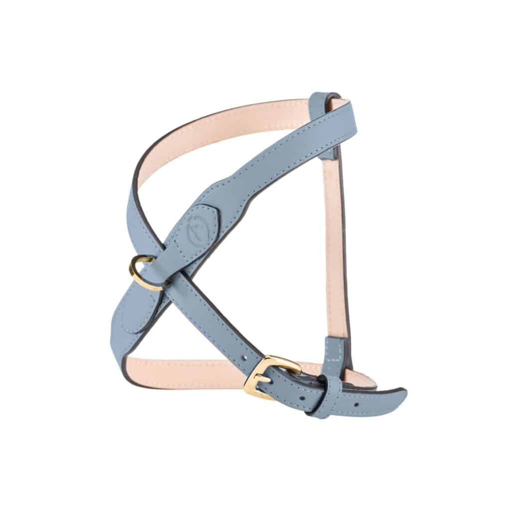 Side profile of Contour Harness Sky – handcrafted in Italy from smooth nappa leather by MAYADORO