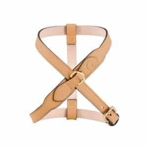 Contour Dog Harness Beige by MAYADORO in Italian leather with golden stainless steel metal parts